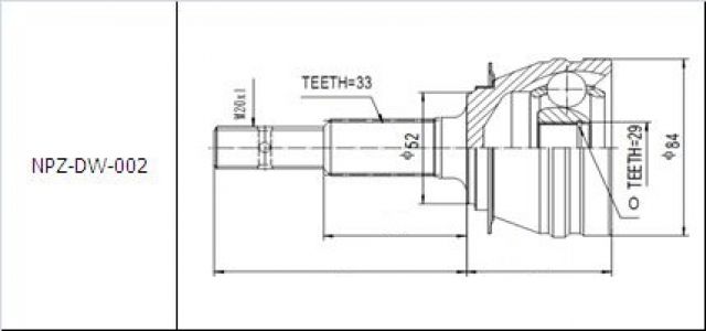 NTY Kloub poloosa přední DAEWOO ESPERO NEXIA DOHC 95- LANOS DOHC LEGANZA SOHC NUBIRA I II 97- 510418