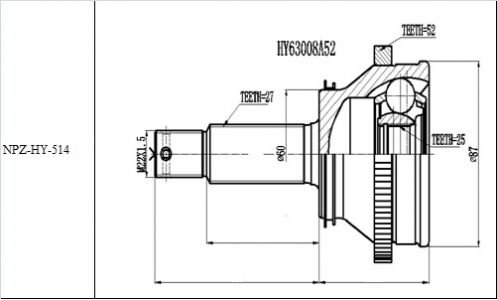 NTY Kloub poloosy vnější HYUNDAI SANTA FE 2.0 2.4 2.7 00-05 4960026010 49600-26010