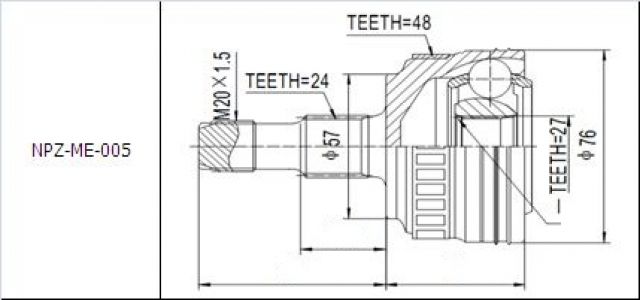 NTY Kloub poloosa vnější MERCEDES W168 A-KLASA A140 160 170 190 97- VANEO 1683603172 1683603372 A1683603172 A1683603372
