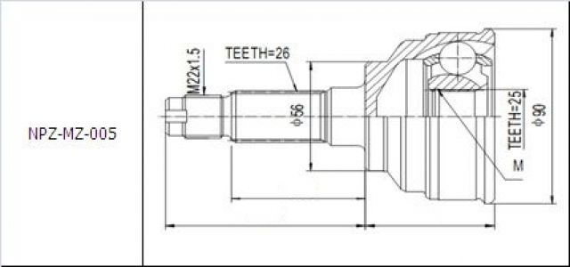 NTY Kloub poloosa vnější MAZDA MPV 3.0 94-99 626 GD GV 2.0 2.2 87-91 FORD PROBE 88-92 G00225500