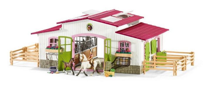 SCHLEICH 42344 Stáj s koňmi a příslušenstvím v pastelových barvách