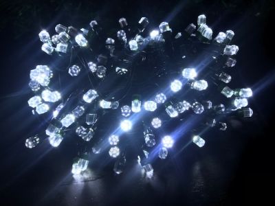 200 LED řetěz 20m+5m IP44, vánoční dekorační osvětlení, studená bílá - VELKÉ LED DIODY DIAMOND