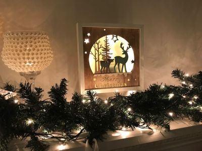 LED dekorační obrázek dřevěný - Merry Christmas