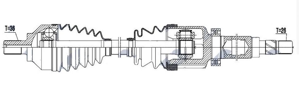 NTY Poloosa pravá VOLVO S40II V50 2.4I 2004- C30 D3 D4 T5 2006- C70II 2.4I T5 2006- 30787781 36000182 36000446 36000555