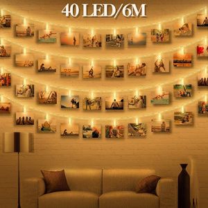 LUMA LED řetěz s kolíčky na fotografie 6m, 40 kolíčků - teplá bílá