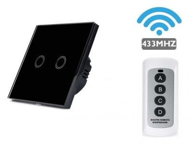 LUMA HOME chytrý vypínač dotykový tvrzené sklo, podsvícený černý dvoutlačítkový