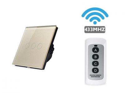 LUMA HOME chytrý vypínač dotykový tvrzené sklo, podsvícený zlatý třítlačítkový