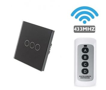 LUMA HOME chytrý vypínač dotykový tvrzené sklo, podsvícený černý třítlačítkový