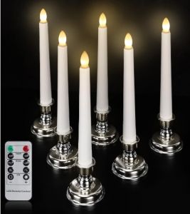 Nuvii Led svíčka, teplá bílá, stříbrný podstavec, s ovladačem, 6ks