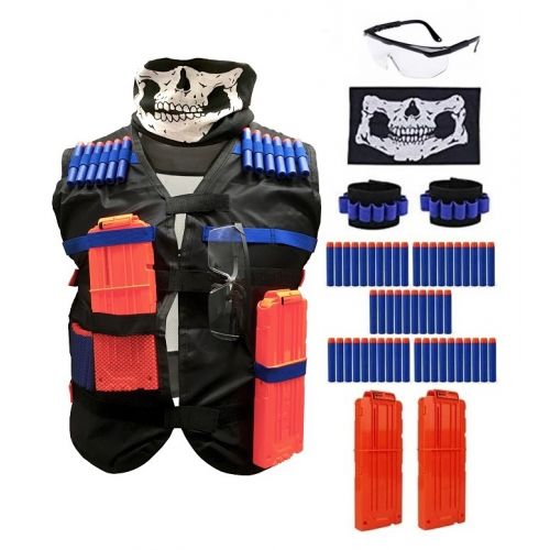 Nuvii® Taktická vesta Nerf s 50 šipkami, 2x zásobník na 12 šipek, 1x brýle, 1x šátek bílá, 2x pásek na ruce