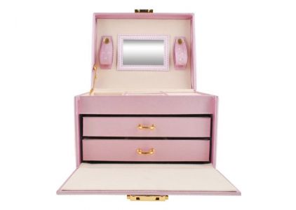 Šperkovnice se zrcadlem na klíč růžová 6400