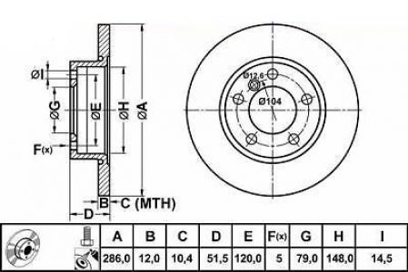 ALPHA BRAKES BRZDOVÝ KOTOUČ PŘEDNÍ BMW 3 E36 90-99, Z3 95-03 NECHLAZENÉ 286 X 51,7 X 12 X 5