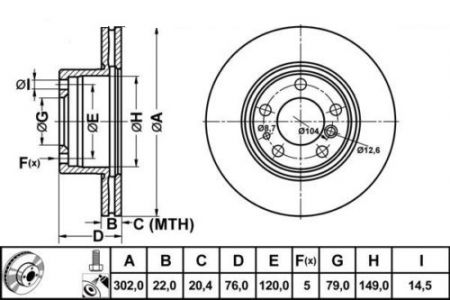 ALPHA BRAKES BRZDOVÝ KOTOUČ PŘEDNÍ BMW 5 E34 88-97, 7 E32 87-94 302 X 76,1 X 22 X 5