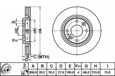 ALPHA BRAKES BRZDOVÝ KOTOUČ PŘEDNÍ CITROEN BERLINGO 96-, XANTIA 93-98, XSARA 97-05, PEUGEOT 206 99-, 306 266 X 27,4 X 20,5 X 4