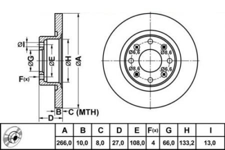 ALPHA BRAKES BRZDOVÝ KOTOUČ PŘEDNÍ CITROEN BX 82-93, PEUGEOT 305 82-90, 266 X 27 X 10 X 4