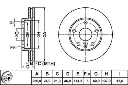 ALPHA BRAKES BRZDOVÝ KOTOUČ PŘEDNÍ DAEWOO LEGANZA DOHC 97- 256 X 46,9 X 24 X 5