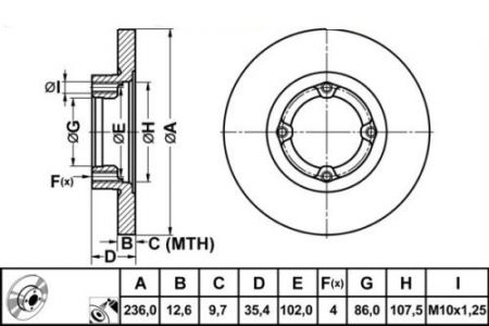ALPHA BRAKES BRZDOVÝ KOTOUČ PŘEDNÍ DAEWOO MATIZ 98-, CHEVROLET SPARK 05- 236 X 35,5 X 12,5 X 4