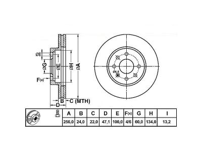 ALPHA BRAKES BRZDOVÝ KOTOUČ PŘEDNÍ DAEWOO NUBIRA II 99- 256 X 47,1 X 24 X 6