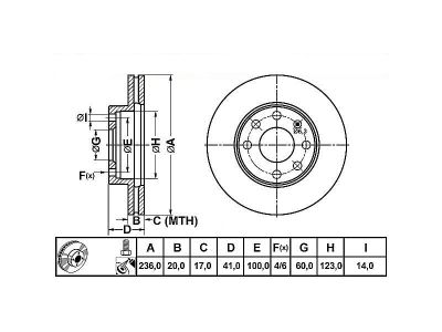 ALPHA BRAKES BRZDOVÝ KOTOUČ DAEWOO KALOS 1.2,1.4 02-, LACETTI 1.2 04- 235,7 X 41 X 20 X 6