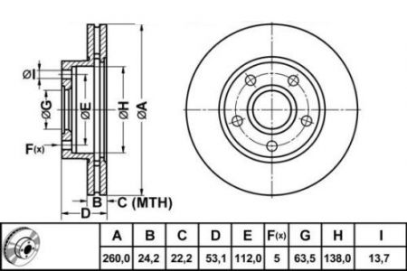 ALPHA BRAKES BRZDOVÝ KOTOUČ PŘEDNÍ FORD SCORPIO -94 260 X 53,1 X 24 X 5