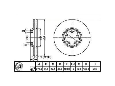 ALPHA BRAKES BRZDOVÝ KOTOUČ PŘEDNÍ FORD TRANSIT FWD 00- 276 X 43 X 24,5 X 5