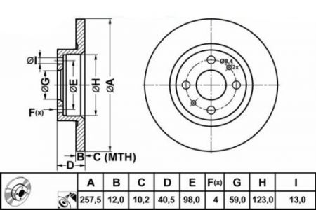 ALPHA BRAKES BRZDOVÝ KOTOUČ PŘEDNÍ FIAT PUNTO 99-, LANCIA YPSYLON 03- 257 X 40,5 X 12 X 4