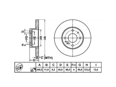 ALPHA BRAKES BRZDOVÝ KOTOUČ PŘEDNÍ FIAT CINQUECENTO 91-98, SEICENTO 98-, PUNTO 93-99, PANDA 03-, ALFA 145 240 X 40 X 11 X 4