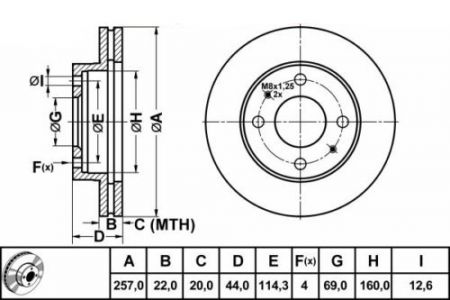 ALPHA BRAKES BRZDOVÝ KOTOUČ PŘEDNÍ HYUNDAI SONATA -98 257 X 45 X 22 X 4