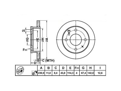 ALPHA BRAKES BRZDOVÝ KOTOUČ PŘEDNÍ HYUNDAI ATOS 97-, ATOS PRIME 99- 230 X 43,7 X 11 X 4
