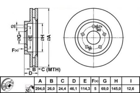 ALPHA BRAKES BRZDOVÝ KOTOUČ PŘEDNÍ HYUNDAI SANTA FE 00-05 294 X 46,3 X 26 X 5