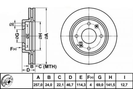 ALPHA BRAKES BRZDOVÝ KOTOUČ PŘEDNÍ HYUNDAI ELANTRA 00-03, MATRIX 01- 257 X 46,7 X 24 X 4