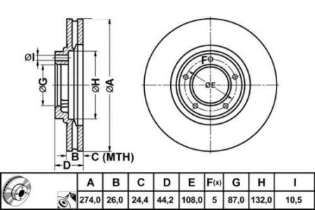 ALPHA BRAKES BRZDOVÝ KOTOUČ PŘEDNÍ HYUNDAI H1 00- 274 X 44,5 X 26 X 5