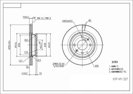 ALPHA BRAKES BRZDOVÝ KOTOUČ PŘEDNÍ HYUNDAI GETZ 1.1,1.3,1.6 02- KOLO 14'' 255,5 X 47,9 X 19 X 4