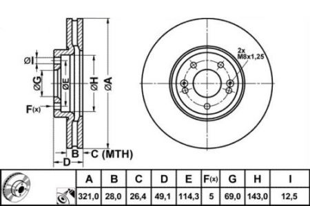 ALPHA BRAKES BRZDOVÝ KOTOUČ PŘEDNÍ HYUNDAI SANTA FE II 05-, IX55 09-, KIA SORENTO III TD/PB 09- 320 X 50 X 28 X 5