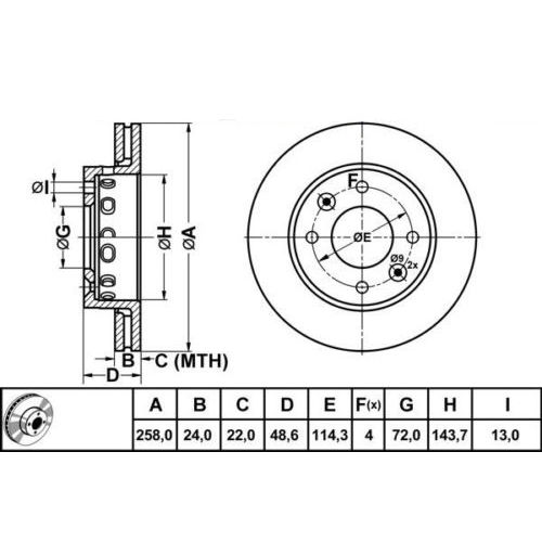 ALPHA BRAKES BRZDOVÝ KOTOUČ PŘEDNÍ KIA CLARUS II 98- 258 X 48,6 X 24 X 4