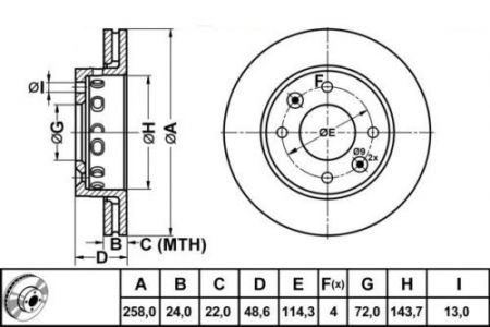 ALPHA BRAKES BRZDOVÝ KOTOUČ PŘEDNÍ KIA CLARUS II 98- 258 X 48,6 X 24 X 4