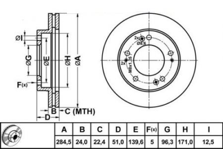 ALPHA BRAKES BRZDOVÝ KOTOUČ PŘEDNÍ KIA SPORTAGE I/II 94- 284,5 X 51 X 24 X 5