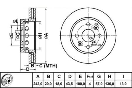 ALPHA BRAKES BRZDOVÝ KOTOUČ PŘEDNÍ KIA SEPHIA 96-, SHUMA I -01, PEUGEOT EXPERT 96- 242 X 43,5 X 20 X 4