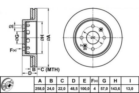 ALPHA BRAKES BRZDOVÝ KOTOUČ PŘEDNÍ KIA SHUMA II 01- 258 X 48,5 X 24 X 4