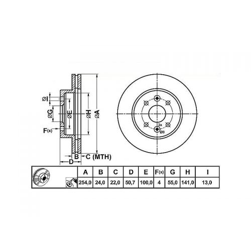 ALPHA BRAKES BRZDOVÝ KOTOUČ PŘEDNÍ KIA RIO II  02- 254 X 50,7 X 24 X 4