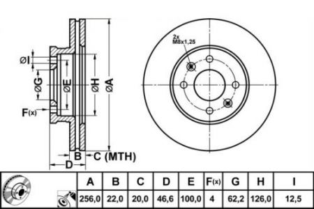 ALPHA BRAKES BRZDOVÝ KOTOUČ PŘEDNÍ KIA RIO III 04-, HYUNDAI ACCENT 06- 256 X 46,9 X 22 X 4