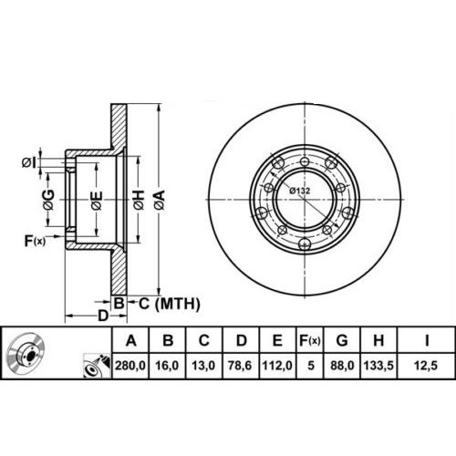 ALPHA BRAKES BRZDOVÝ KOTOUČ PŘEDNÍ MERCEDES DB 207-410 -96 280 X 78,6 X 16 X 5