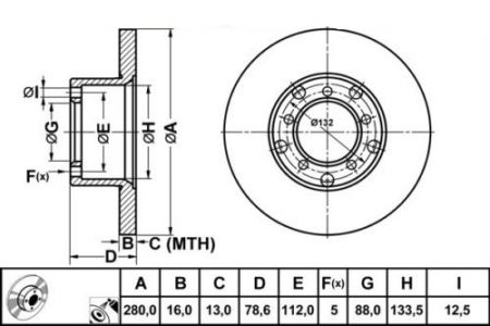 ALPHA BRAKES BRZDOVÝ KOTOUČ PŘEDNÍ MERCEDES DB 207-410 -96 280 X 78,6 X 16 X 5