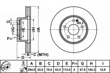 ALPHA BRAKES BRZDOVÝ KOTOUČ PŘEDNÍ MERCEDES C KLASA W203/T203 95-01 284 X 43,5 X 22 X 5
