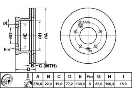 ALPHA BRAKES BRZDOVÝ KOTOUČ PŘEDNÍ MERCEDES SPRINTER, VW LT II 95- 276 X 77 X 22 X 5