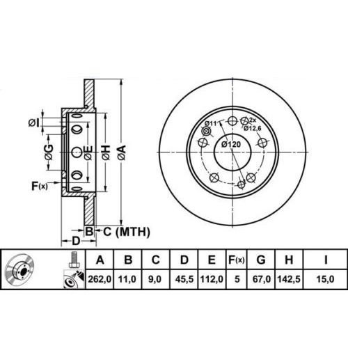 ALPHA BRAKES BRZDOVÝ KOTOUČ PŘEDNÍ MERCEDES 190 W201 83-93 262 X 43,5 X 11 X 5