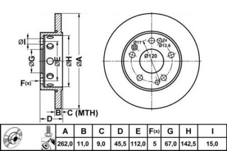 ALPHA BRAKES BRZDOVÝ KOTOUČ PŘEDNÍ MERCEDES 190 W201 83-93 262 X 43,5 X 11 X 5