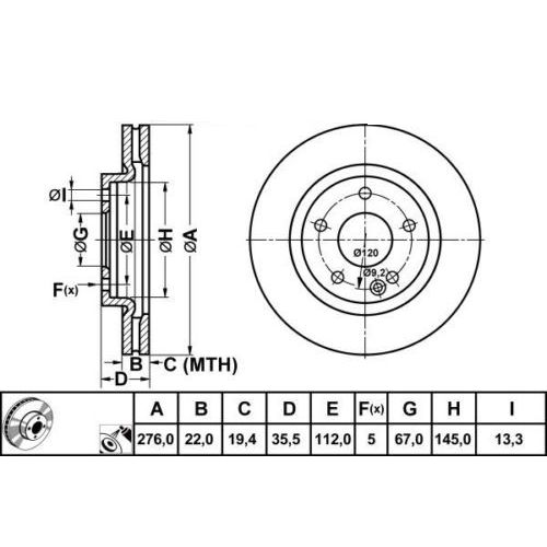 ALPHA BRAKES BRZDOVÝ KOTOUČ PŘEDNÍ MERCEDES A-KLASA W168 A190 99- 276 x 35,7 x 22 x 5
