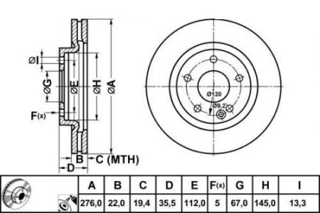 ALPHA BRAKES BRZDOVÝ KOTOUČ PŘEDNÍ MERCEDES A-KLASA W168 A190 99- 276 x 35,7 x 22 x 5