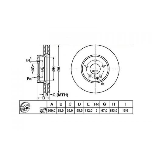 ALPHA BRAKES BRZDOVÝ KOTOUČ PŘEDNÍ MERCEDES VITO 03-, VIANO 03- 300 X 58,5 X 28 X 5